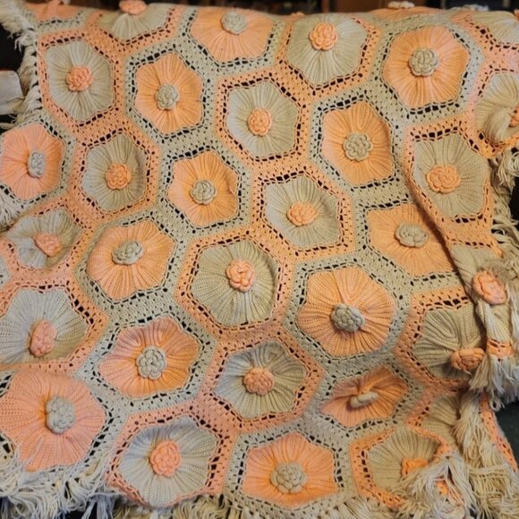 Large handmade 3D Rose Crocheted blanket